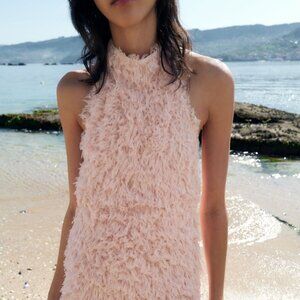 Zara Pink Halter Feather Mini Dress S